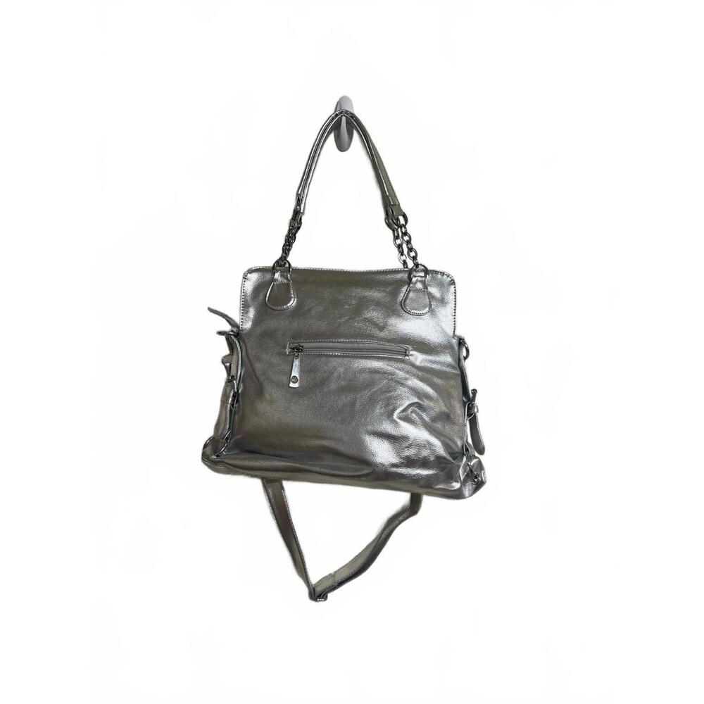 Silver Geometric Patterned Handbag With Multiple … - image 2